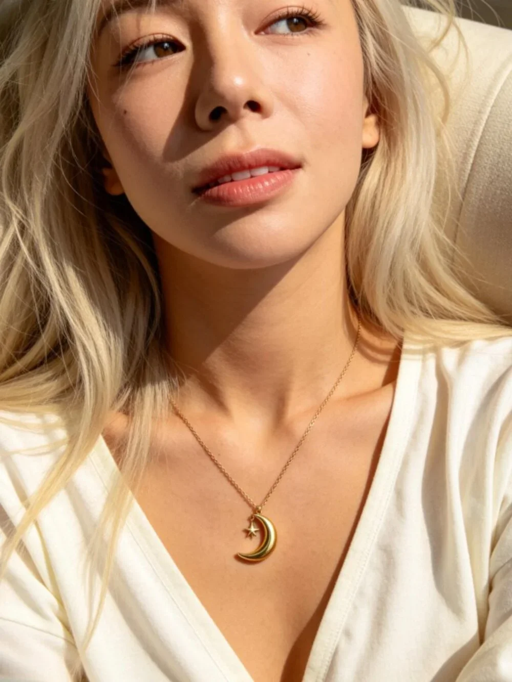 Gold Crescent Moon Star Pendant Stainless Steel - Picture 8 of 13